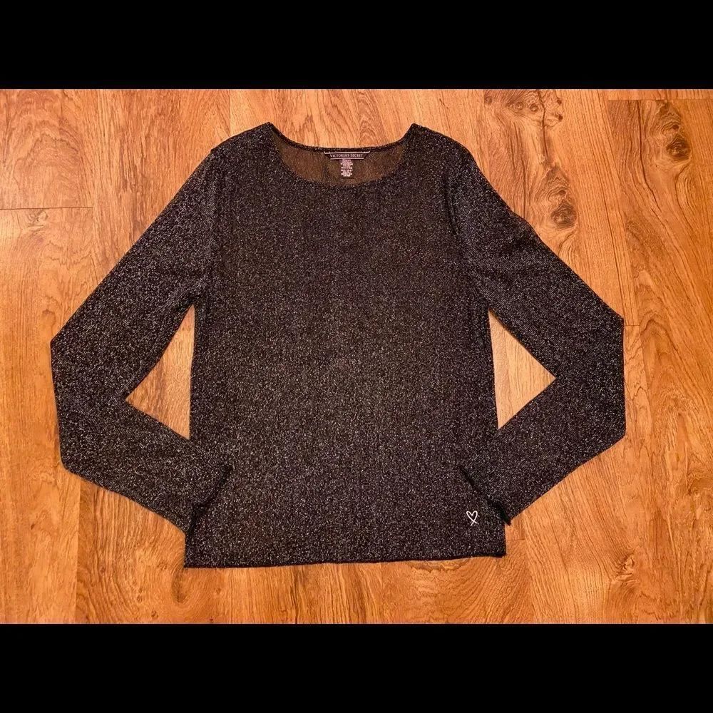 Victorias Secret black sparkly sheer long sleeve top